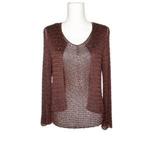 Sophie Chang Studio Brown Open Knit Beaded Sweater Set Large XL Vintage